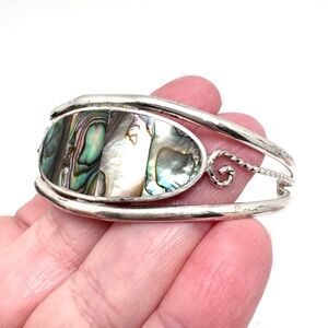 Vintage Alpaca Abalone Inlay Silver Cuff Bracelet with *FLAW
